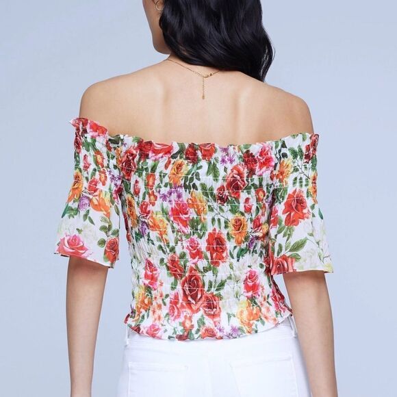 New L'AGENCE Bexley Off-The-Shoulder Top Floral Small - Picture 7 of 15